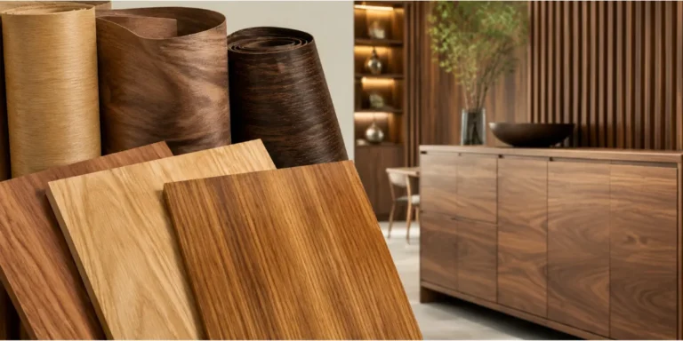 Premium wood veneer sheets with natural wood grain textures for furniture and interior applications