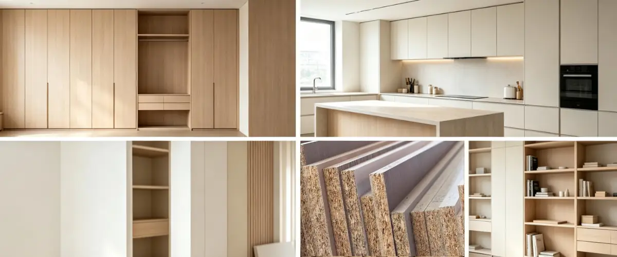 Chipboard applications in furniture kitchen cabinets and shelving