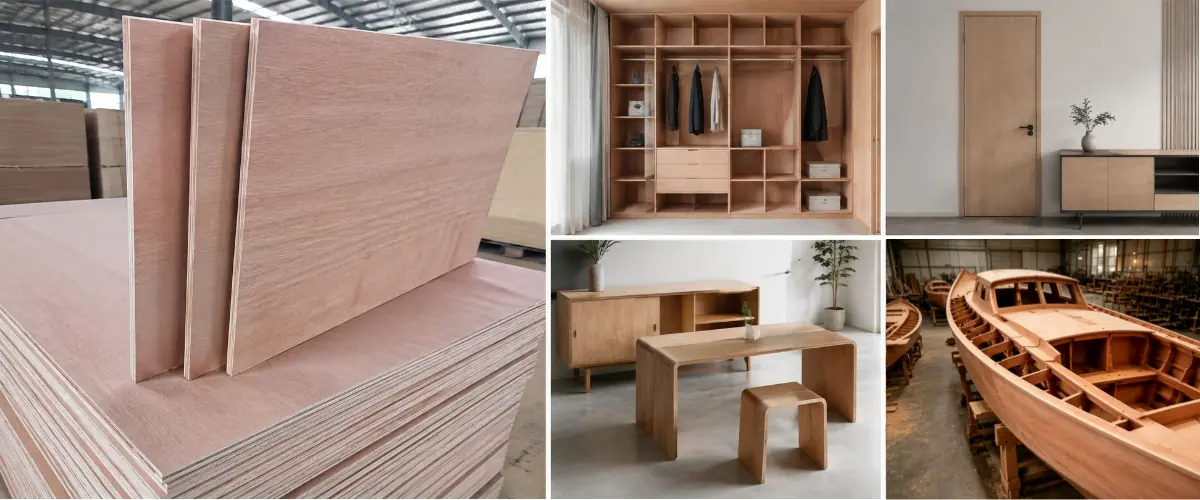 Okoume plywood sheets with natural wood grain