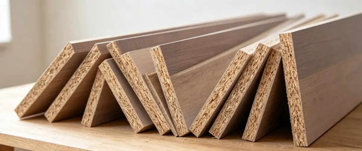 What is chipboard made of and how does particle board look