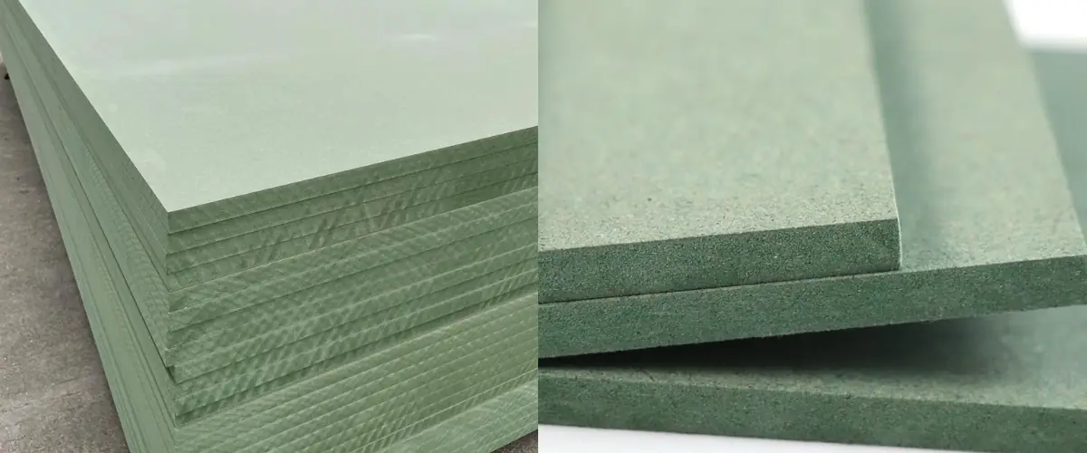 MR MDF green core and compressed fiber edge close-up