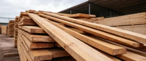 Sawn timber boards in different sizes and grades