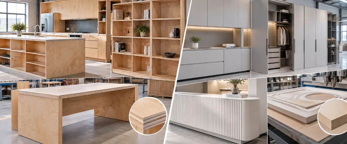 Furniture applications using plywood and MDF for cabinets and shelving
