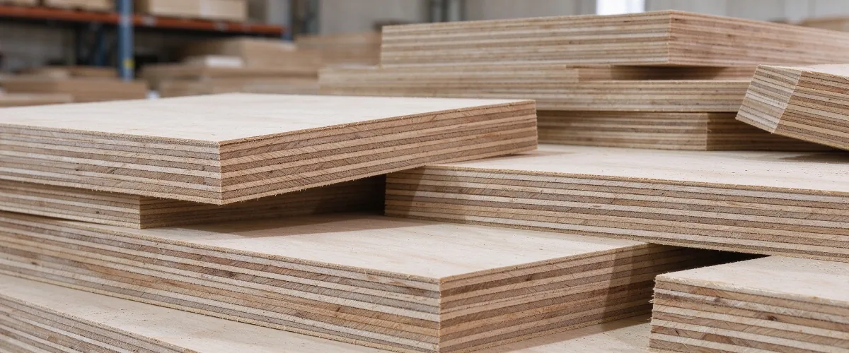 Plywood core structure showing layered wood veneers along the panel edge