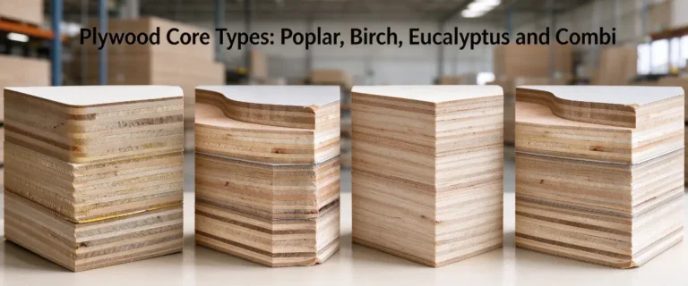 Plywood core types showing poplar, birch, eucalyptus and combi veneer layers