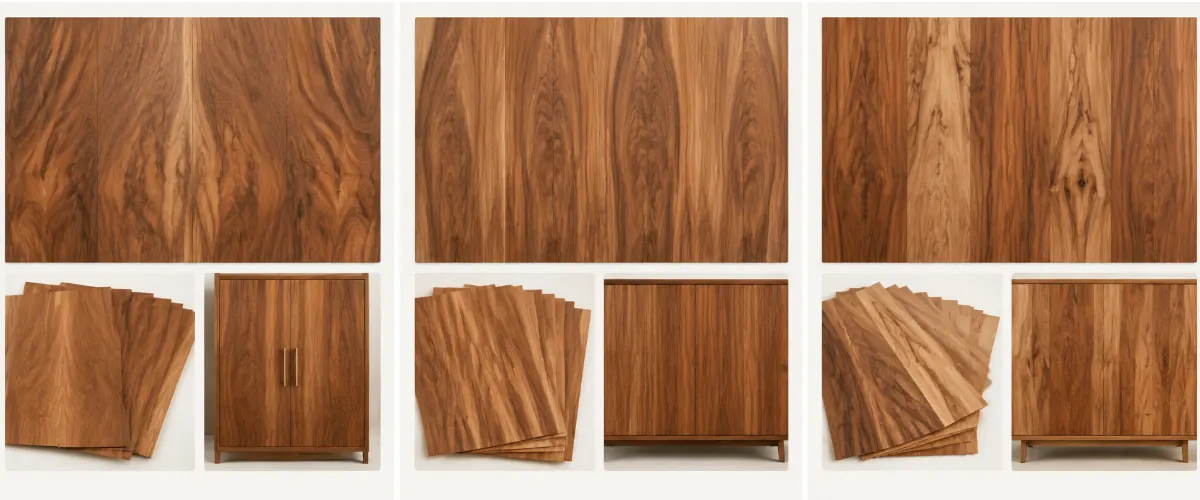 Book matching, slip matching and random veneer matching methods