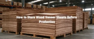 Wood veneer storage before production in a factory warehouse