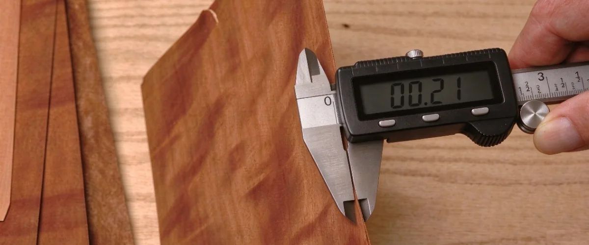 Measuring wood veneer thickness with a micrometer