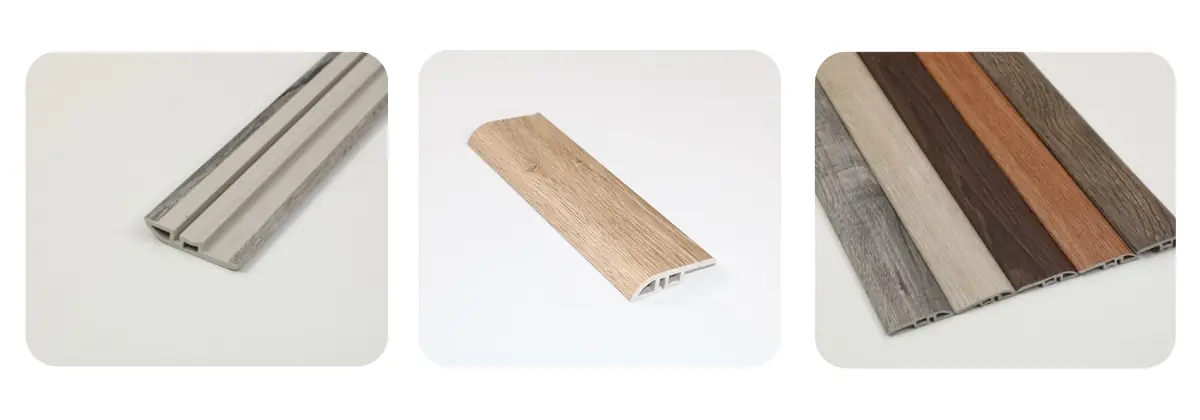 SPC reducer detail showing transition profile for SPC flooring connection