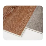 Wood grain SPC flooring display with natural wood texture finish