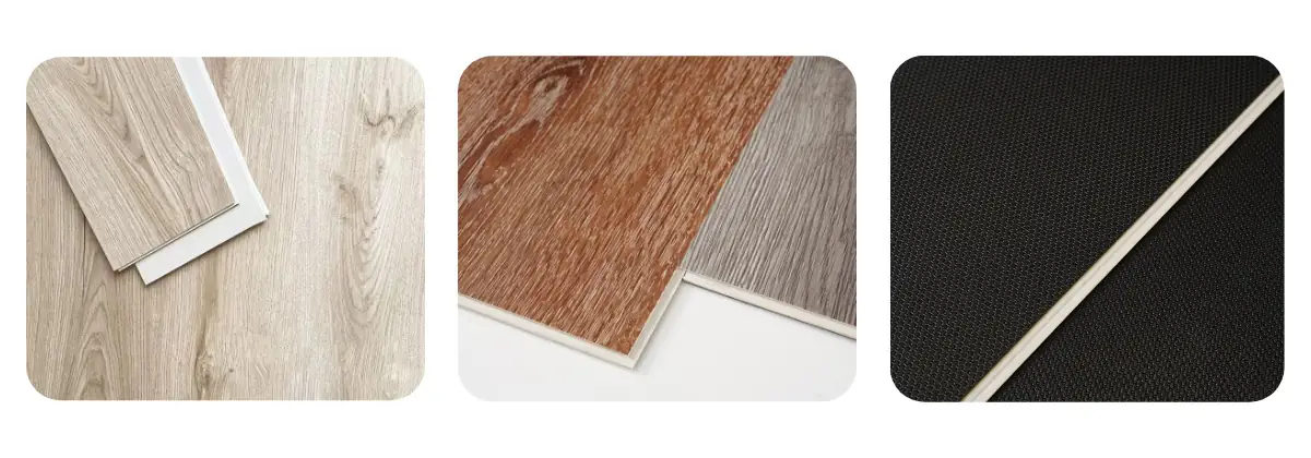 Wood grain SPC flooring display with natural wood texture finish