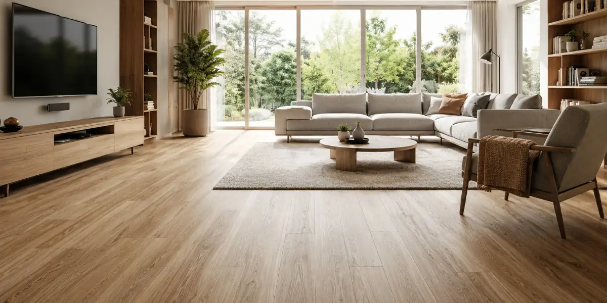 SPC flooring pros and cons in a modern living room