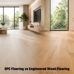 Vergleich zwischen SPC-Bodenbelag und Mehrschichtparkett in einem modernen Wohnzimmer