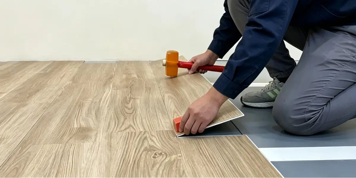 Professional SPC flooring installation with proper perimeter clearance