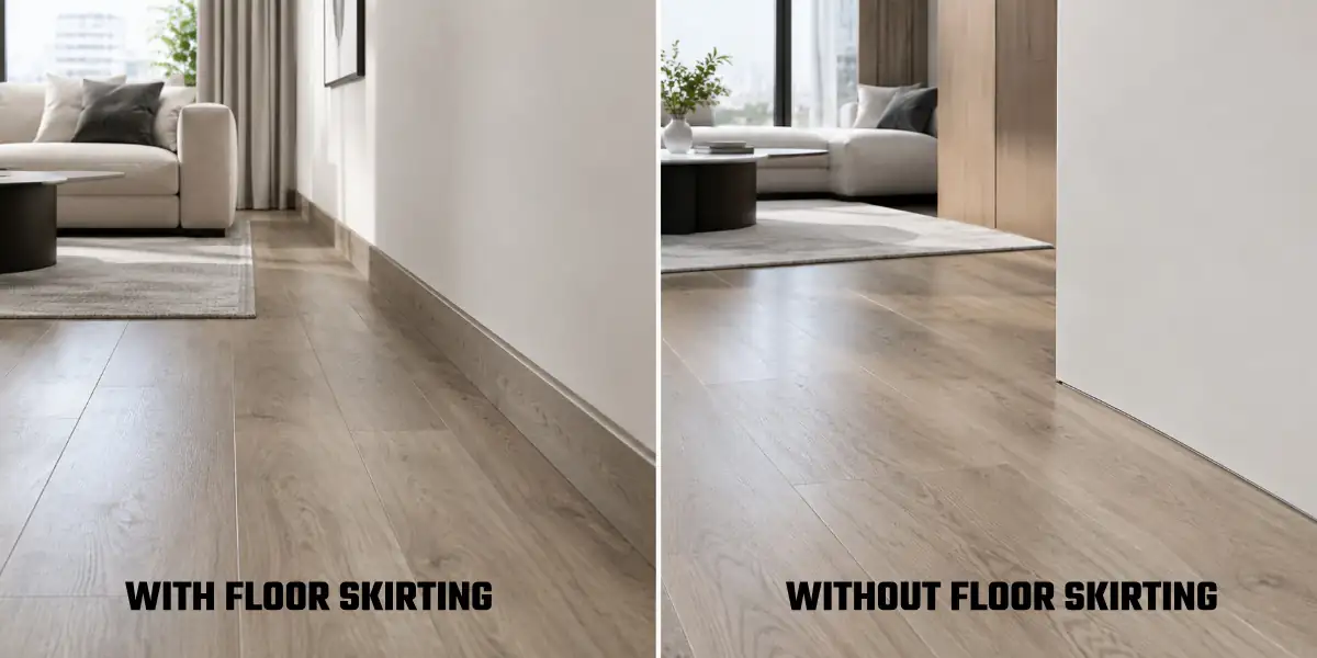 SPC flooring with and without traditional skirting