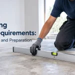 SPC flooring subfloor requirements showing a contractor checking concrete floor flatness