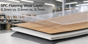 SPC flooring wear layer and plank construction